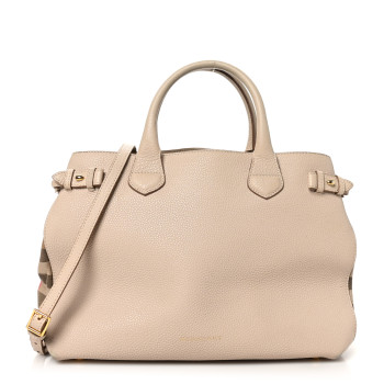 BURBERRY Derby Calfskin House Check Medium Banner Tote Beige