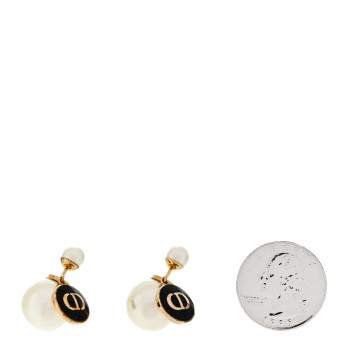 CHRISTIAN DIOR Pearl Logo Tribal Earrings Gold Black