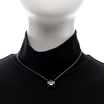HERMES Lacquered Rose Gold Pop H Pendant Necklace  Black