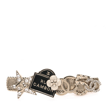 CHANEL Metal Crystal CC Rue Cambon Hair Clip Gold Pearly White