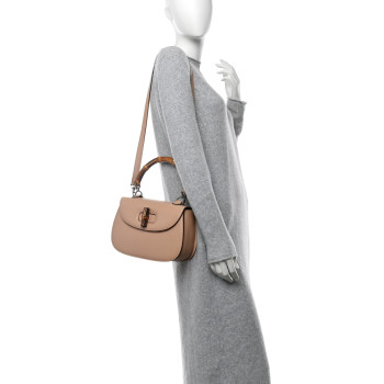 GUCCI Shangai Calfskin Small Classic Bamboo Top Handle Bag Pink Apricot