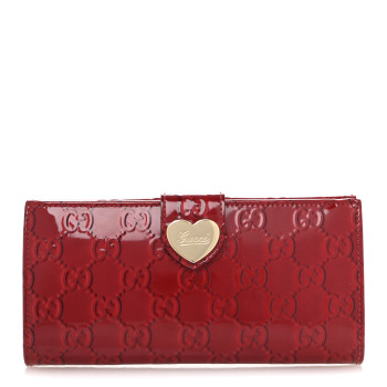 GUCCI Patent Guccissima Heart Continental Wallet Red