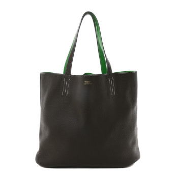 HERMES Taurillon Clemence Double Sens 36 Reversible Tote Vert De Gris Bamboo