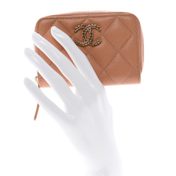CHANEL Caviar Quilted Perforated CC Zip Coin Purse Pink