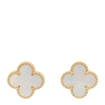 VAN CLEEF & ARPELS 18K Yellow Gold Mother of Pearl Vintage Alhambra Earrings