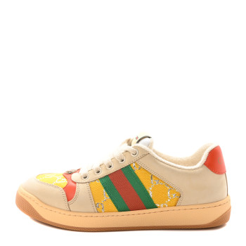 GUCCI Lame GG Monogram Nubuck Web Screener Sneakers 37.5 Dusty Milk Yellow
