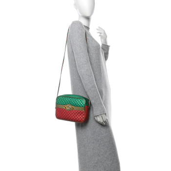 GUCCI Laminated Nappa Trapuntata Small Zumi Shoulder Bag Rosso Jasmine Green