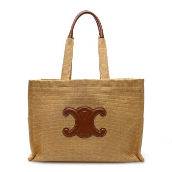 CELINE Canvas Calfskin Triomphe Large Cabas  Natural Tan