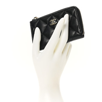 CHANEL Caviar Quilted Zipped Key Holder Case Black