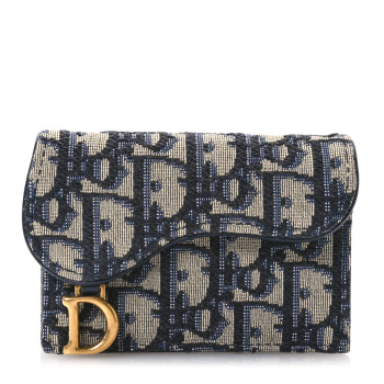 CHRISTIAN DIOR Oblique Saddle Card Holder Blue