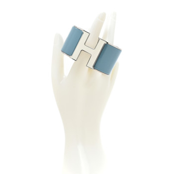 HERMES Enamel Extra Wide Clic Clac H Bracelet GM Lagon White