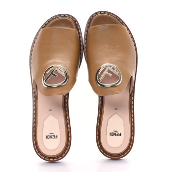 FENDI Calfskin F is Fendi Flat Mule Sandals 40 Miele Scuro