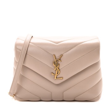 SAINT LAURENT Calfskin Y Quilted Monogram Toy Loulou Crossbody Bag Light Natural