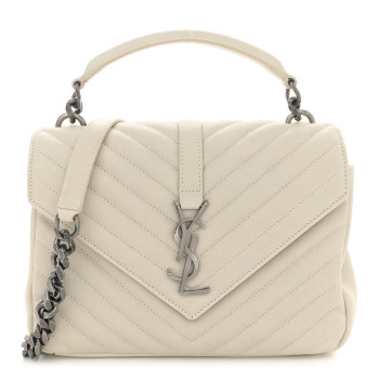 SAINT LAURENT Sheepskin Matelasse Chevron Monogram Medium College Bag Crema Soft