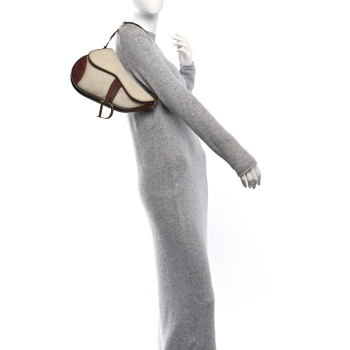 CHRISTIAN DIOR Canvas Calfskin Saddle Bag Beige