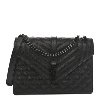 SAINT LAURENT Grain De Poudre Textured Mixed Matelasse Triquilt Medium Monogram Monochrome Satchel Black