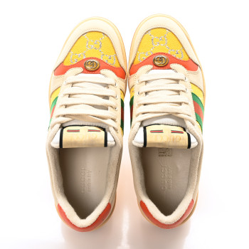 GUCCI Lame GG Monogram Nubuck Web Screener Sneakers 37.5 Dusty Milk Yellow