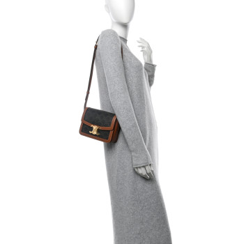 CELINE Calfskin Triomphe Canvas Teen Triomphe Bag Tan