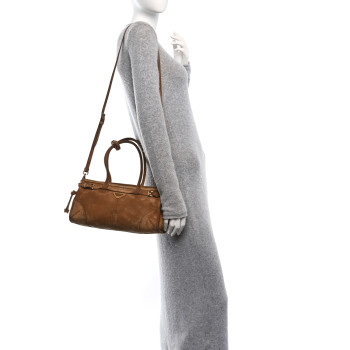 PRADA Suede Triangle Medium Bonnie Shoulder Bag Cocoa Brown