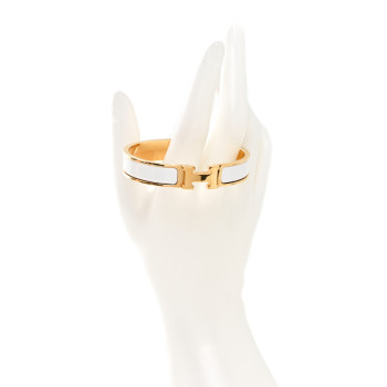 HERMES Enamel Narrow Clic Clac H Bracelet GM White