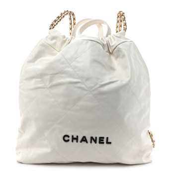 CHANEL Shiny Calfskin Quilted Chanel 22 Backpack White Black