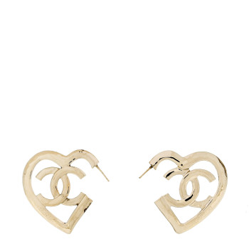 CHANEL Metal CC Heart Coco In Love Hoop Earrings Gold
