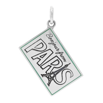 TIFFANY Sterling Silver Enamel Paris Postcard Charm Blue
