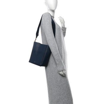 CELINE Soft Grained Calfskin Small Sangle Bucket Bag Navy