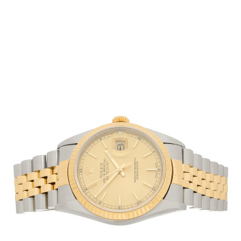 ROLEX Stainless Steel 18K Yellow Gold 36mm Oyster Perpetual Datejust Watch Champagne 16233