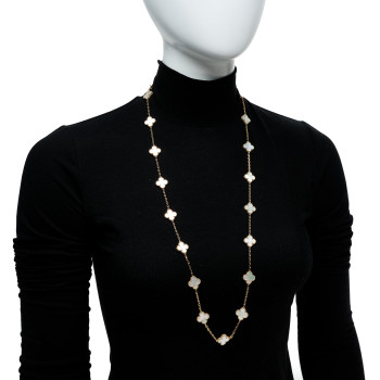 VAN CLEEF & ARPELS 18K Yellow Gold Mother of Pearl 20 Motifs Vintage Alhambra Necklace