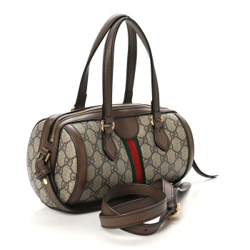 GUCCI GG Supreme Monogram Web Small Ophidia Boston Bag Beige New Acero