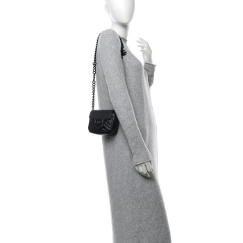 GUCCI Calfskin Matelasse Monochrome GG Marmont Chain Belt Bag Black
