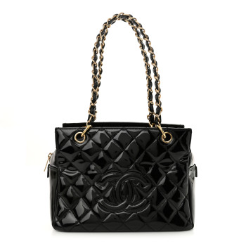 CHANEL Patent Quilted Petit Timeless Tote PTT Black