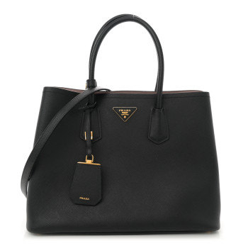 PRADA Saffiano Cuir Medium Double Bag Black Mughetto