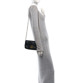 GUCCI Calfskin Matelasse Mini GG Marmont Shoulder Bag With Case Black White