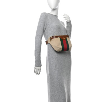 GUCCI Vintage Canvas Web Belt Bag Sand Cuir