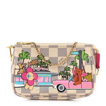 LOUIS VUITTON Damier Azur 2021 Christmas Animation Hollywood Mini Pochette Accessories Fuchsia