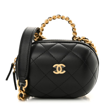 CHANEL Lambskin Quilted Small CC Bubble Vanity Case With Chain Black