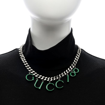 GUCCI 100 Script Choker Necklace Green