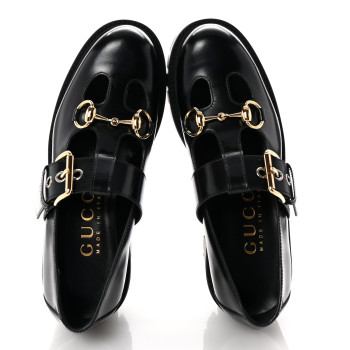GUCCI Cordovan Lux Womens Horsebit Platform Mary Jane Loafers 36.5 Black