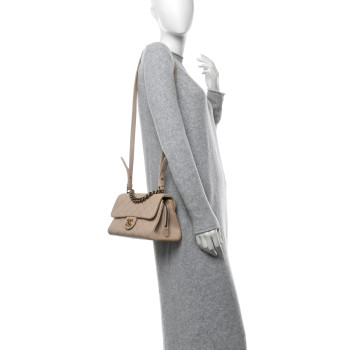 CHANEL Shiny Sheepskin Quilted Small Trapezio Flap Beige