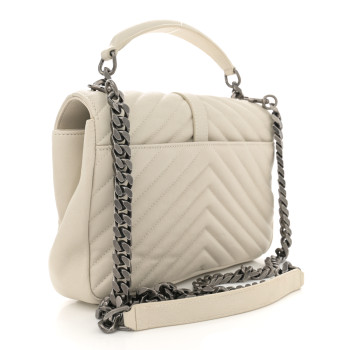SAINT LAURENT Sheepskin Matelasse Chevron Monogram Medium College Bag Crema Soft