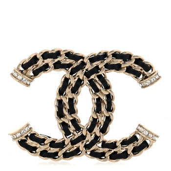 CHANEL Lambskin Crystal CC Chain Brooch Black Gold
