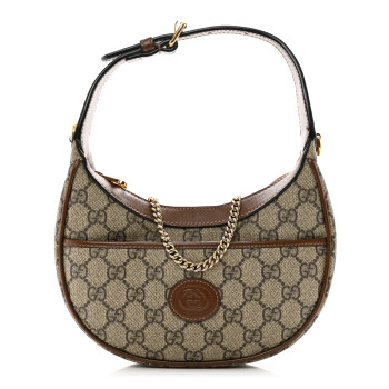 GUCCI GG Supreme Monogram Azalea Calfskin Mini Retro Interlocking G Half Moon Bag Beige Ebony Brown Sugar