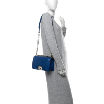 CHANEL Lambskin Chevron Quilted Medium Boy Flap Blue