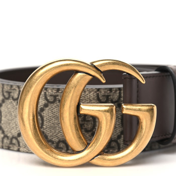 GUCCI GG Supreme Monogram Matte Plutone Calfskin Double G 40mm Belt 85 34 Beige Ebony New Acero