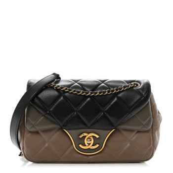 CHANEL Lambskin Quilted Tri-Color Small Double Flap Black Taupe Brown