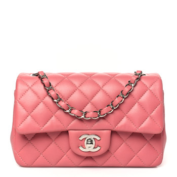 CHANEL Lambskin Quilted Mini Rectangular Flap Pink