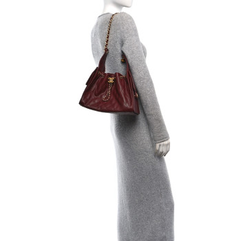 CHANEL Caviar Quilted Small Chanel 25 Handbag Burgundy