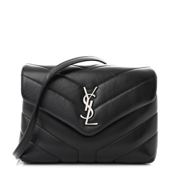 SAINT LAURENT Calfskin Y Quilted Monogram Toy Loulou Crossbody Bag Black